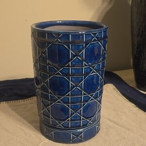 Blue Geometric Ceramic Vase